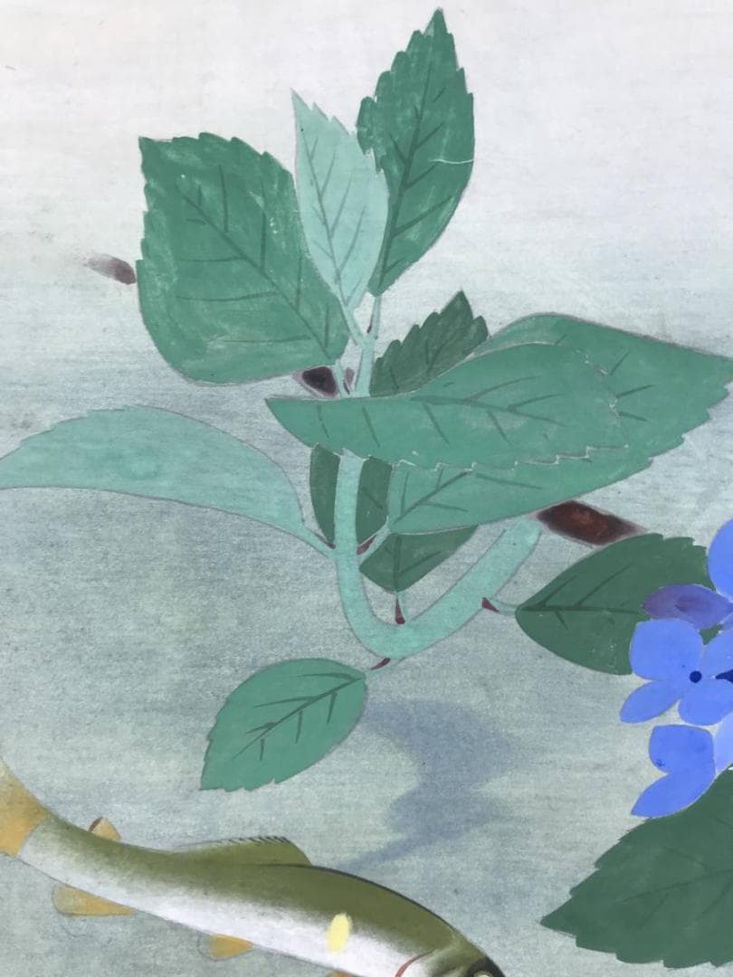 【真作】飯島柳三郎/鮎図/アユ図/香魚図/横物/掛軸/名家伝来/AD-757