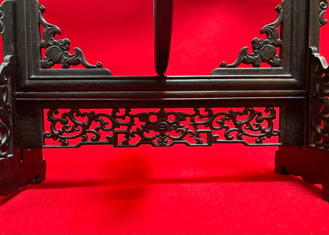 中国美術 古玩 熊猫 蝙蝠紋樣 細工雙面蜀繍硯屏 書道具 茶道具