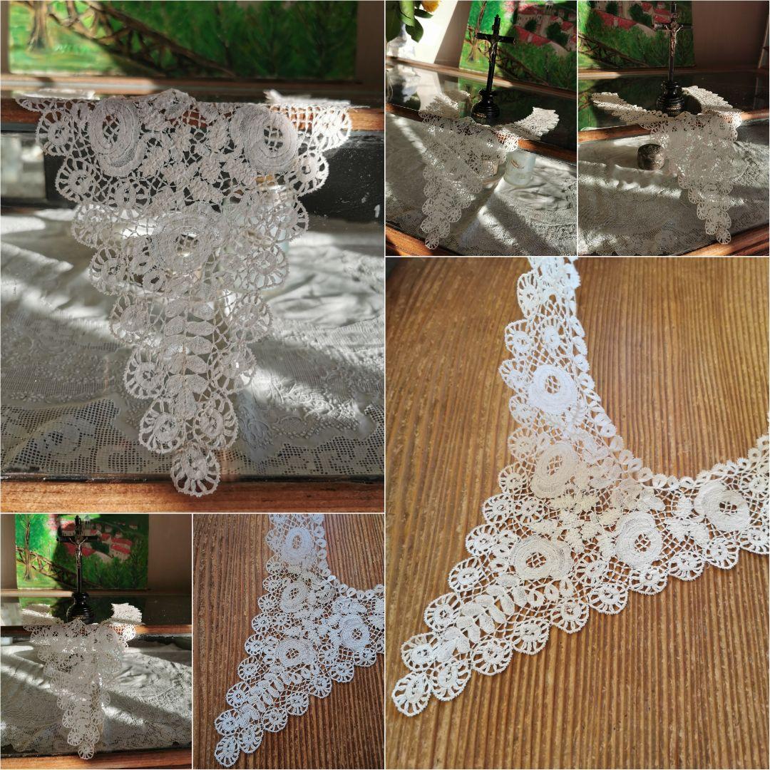 アンティーク ブリュッセル デュセスレース クラシックローズとリーフの付け襟