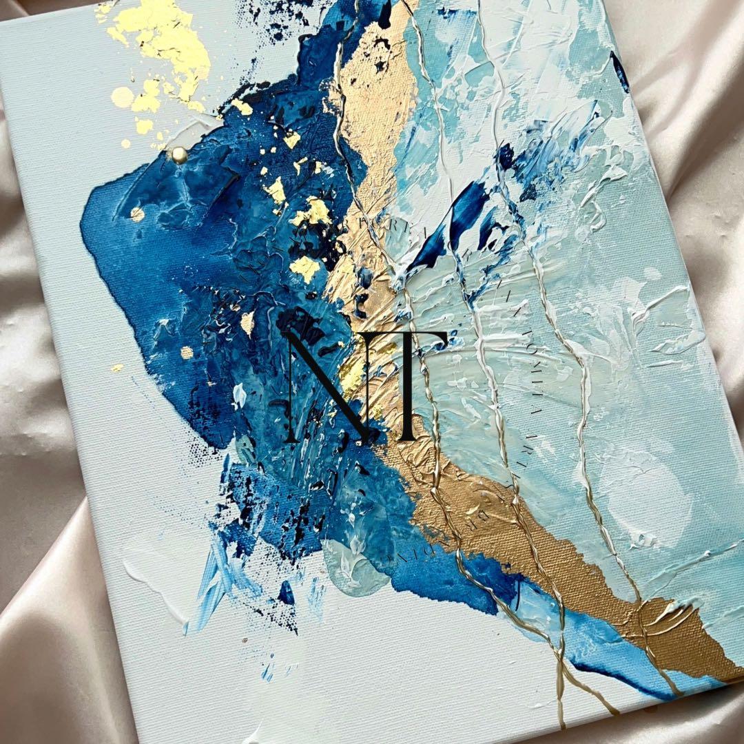 絵画　アート　青　金　インテリア　海外　ホテル　ギフト　新築祝い　テクスチャー