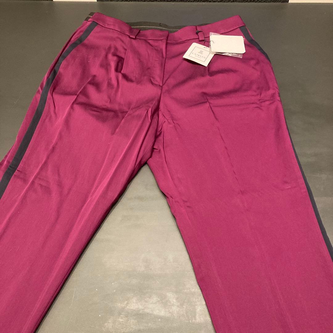 最終価格LANVIN バーガンディ サイドストライプレディースゴルフパンツ 新品