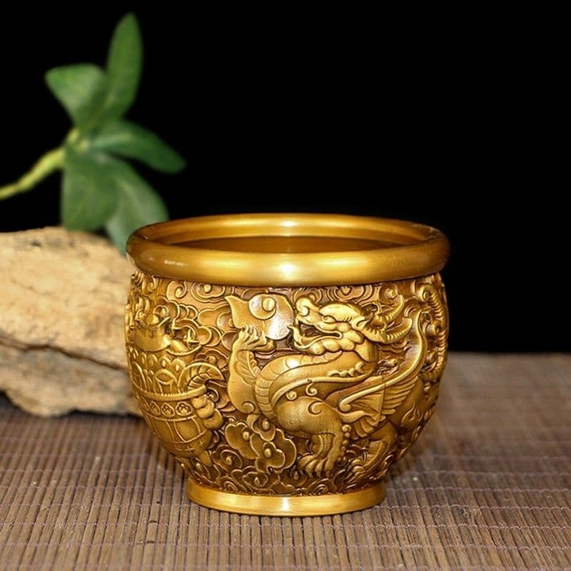 銅 細工 レリーフ招財風水麒麟壺玄関 客間 書斎 装飾品 工芸品 置物