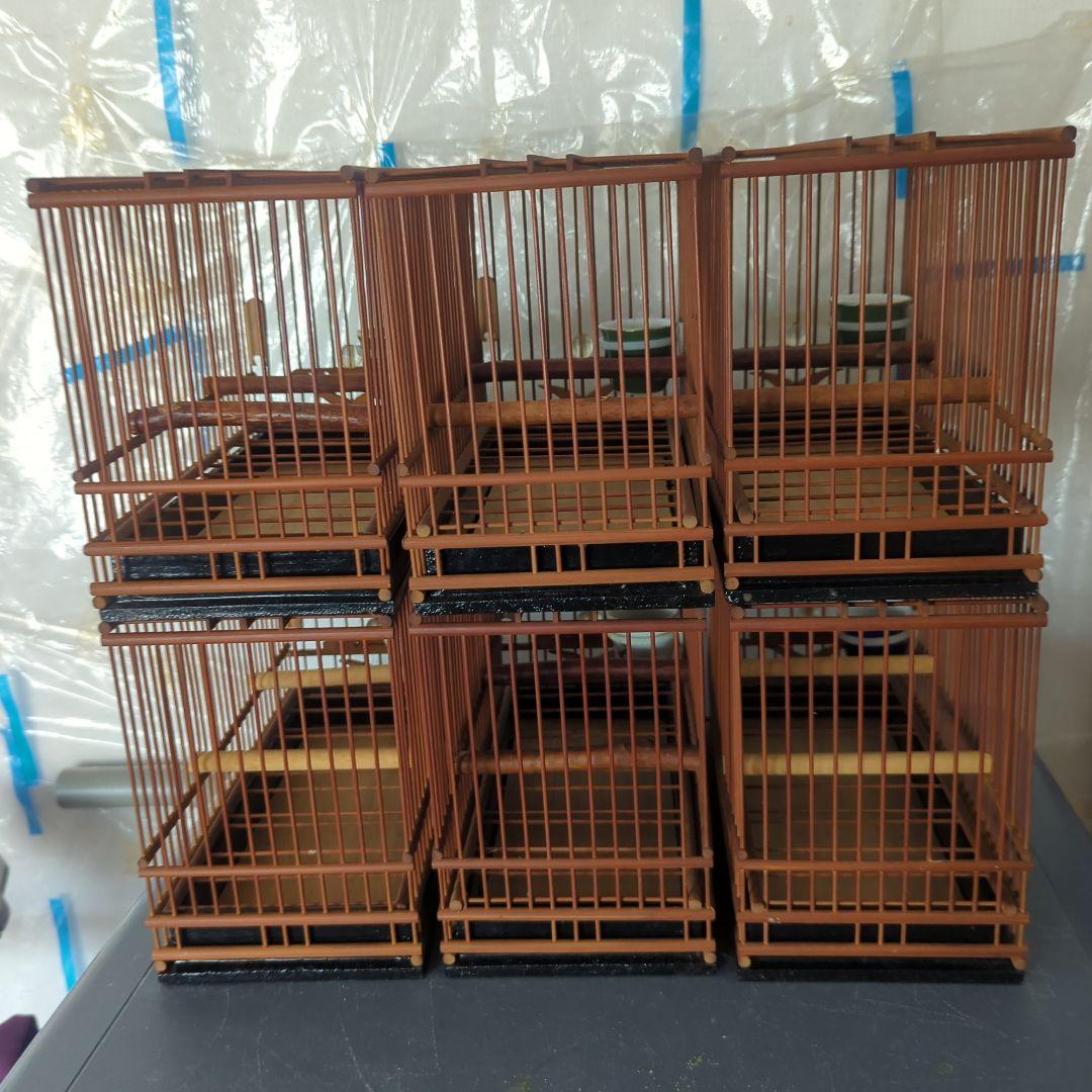 鳥籠　（６個セット）　餌猪口６個。（九谷焼）名札６枚