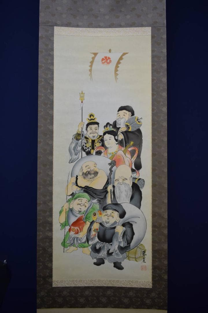 複製/恵雀/七福人図/工芸/布袋屋掛軸HF-514