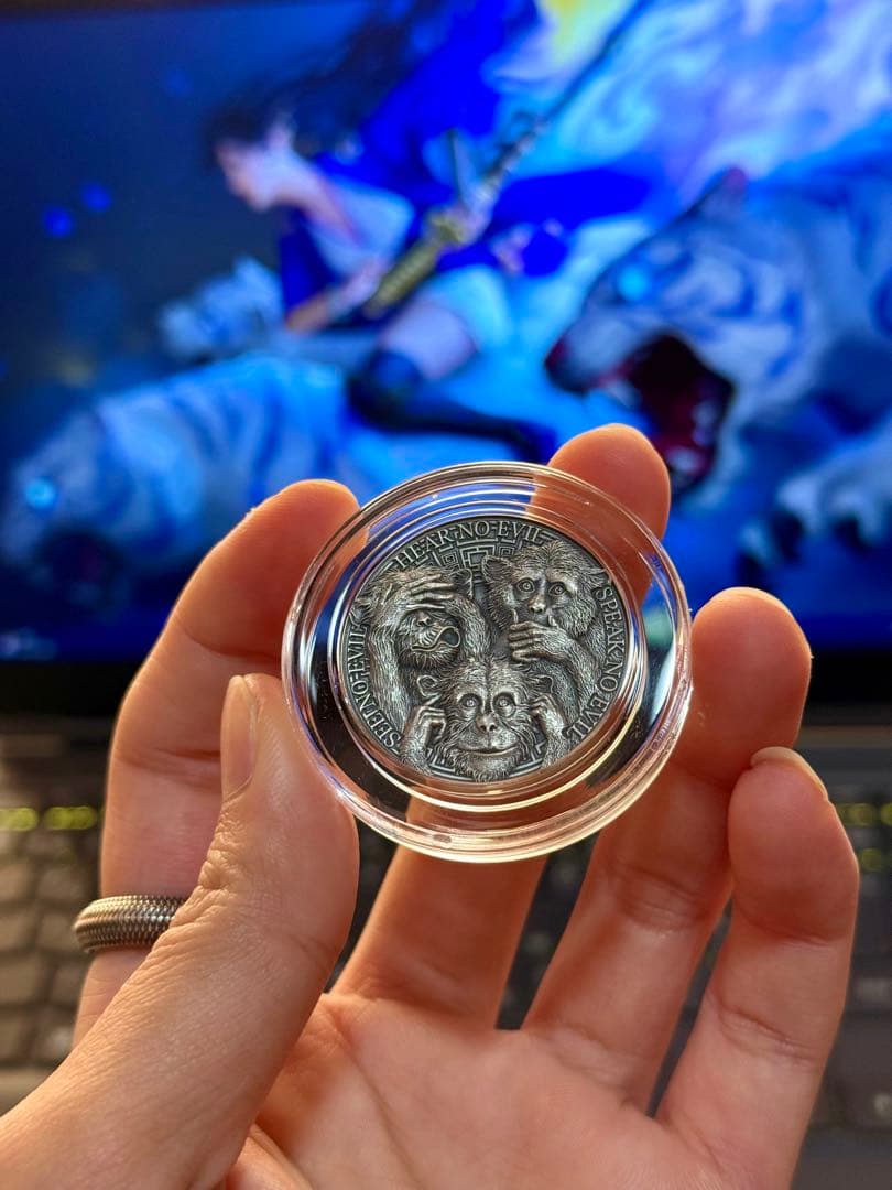 世界999枚限定 三猿 銀貨 見ざる聞かざる言わざる ハイレリーフ 1オンス純銀