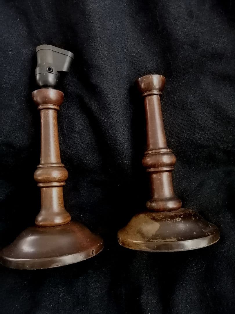 松本民芸 ミズメザクラ 無垢材 アンティークD型 木製スタンドのみ2本セット