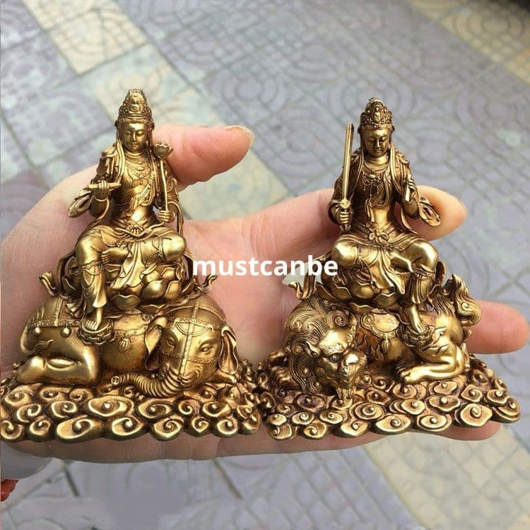 仏教美術 仏像 文殊普賢菩薩 騎青獅子白象 家内 仏堂 茶室 工芸品 置物