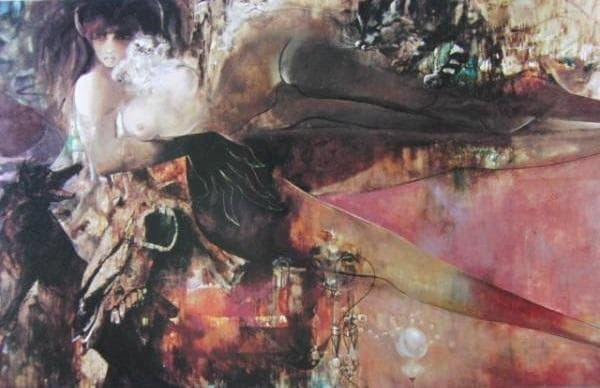 鶴岡義雄、【スワル・ド・パリ】、希少な額装用画集より、新品額装付、