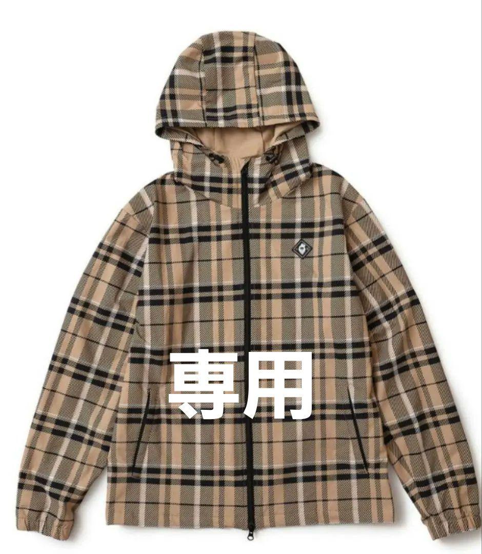 V12 ゴルフ メンズ フードジャケットベージュ チェック柄