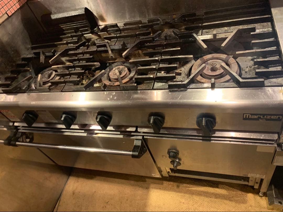 マルゼン 業務用オーブン付ガスコンロ ５口 LPガス