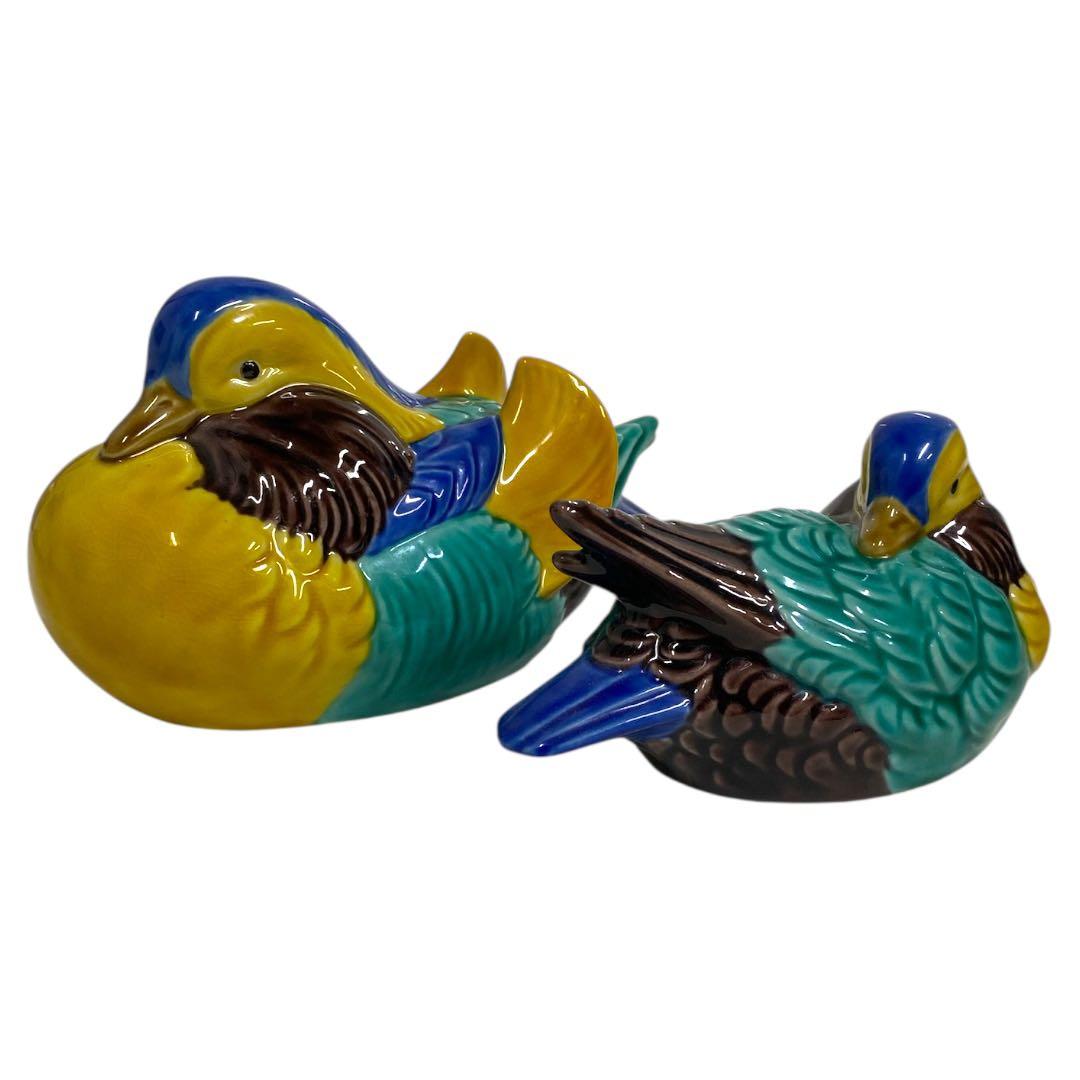 未使用品　九谷焼　木田弘之造　色釉　鴛鴦　オシドリ　おしどり　置物　25カ111
