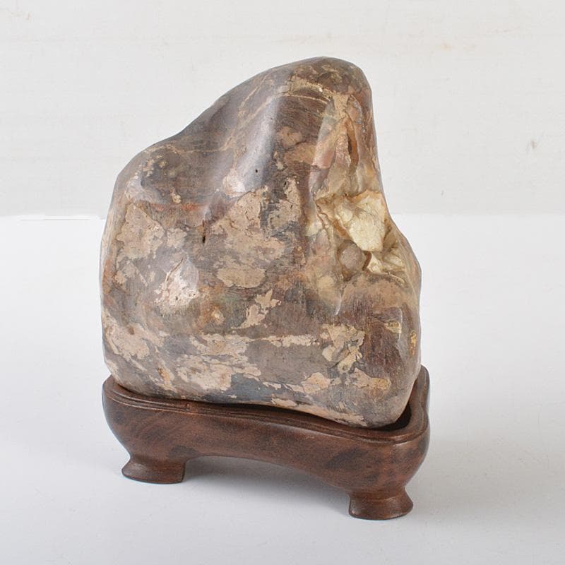 鑑賞石　天然石　梅花石　置物　唐木台付　重さ約2387g　N　6372
