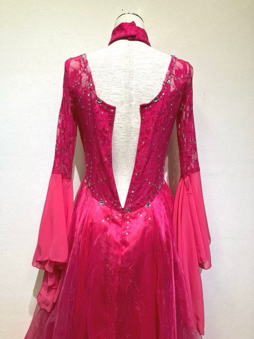 社交ダンス　スタンダードドレス　ボールルームドレス　スパンコール　花柄レース