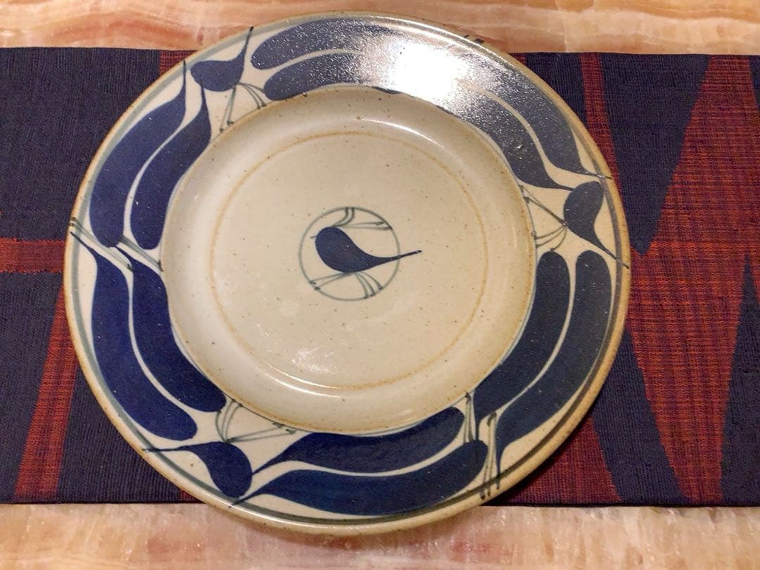 ノルウェー王室御用達Porsgrund、特製大皿(小鳥柄デザイン)、ヴィンテージ