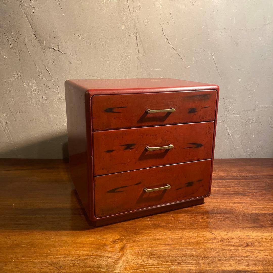 昭和レトロ 漆塗り三段小引き出し ミッドセンチュリー 古家具 古民家