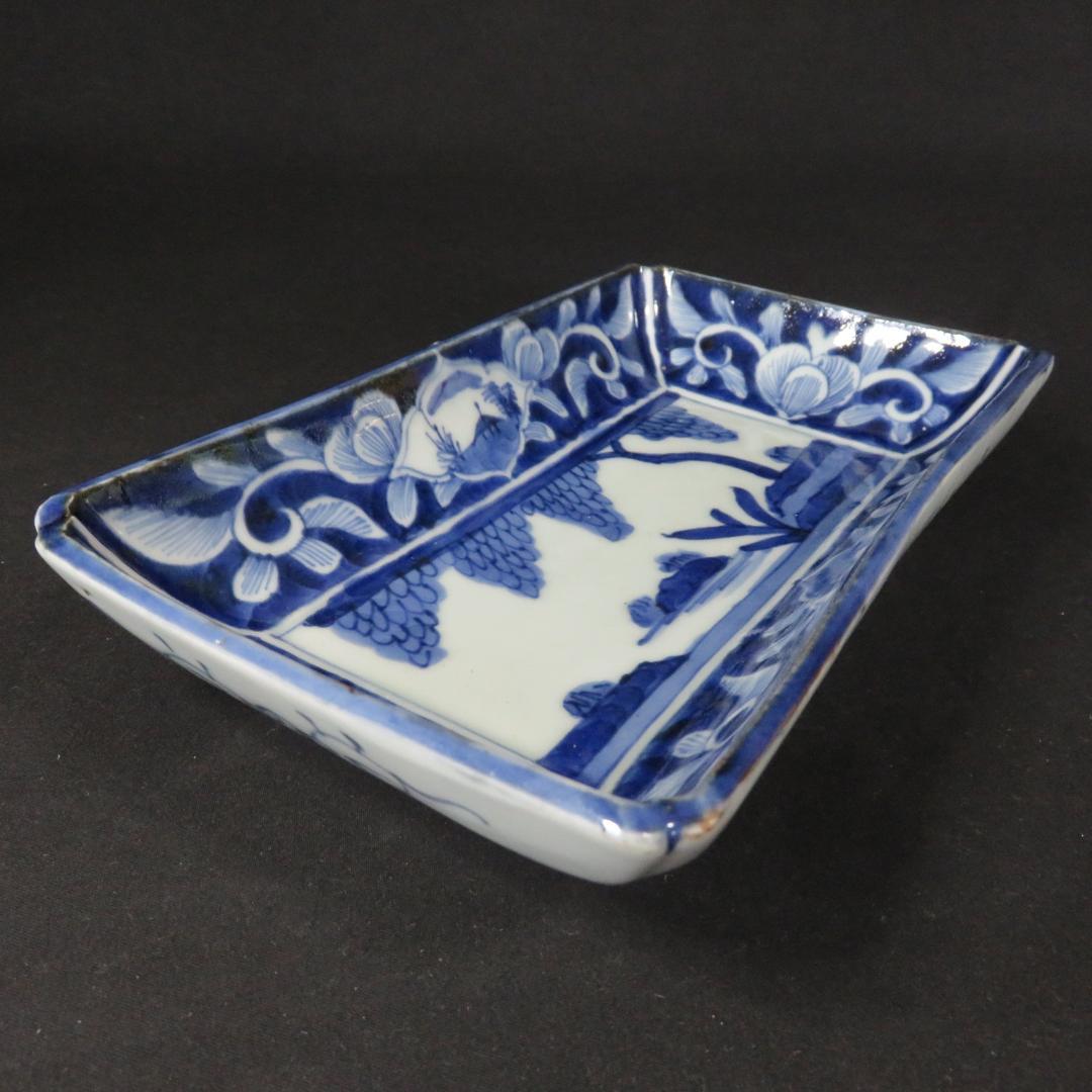 長皿 染付 3枚 窯傷 歪み 古伊万里