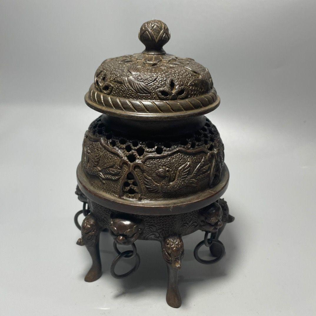 銅 細工 茶道具 香道具 五足帝王炉 鳳凰盤香炉 工芸品 美術品 置物
