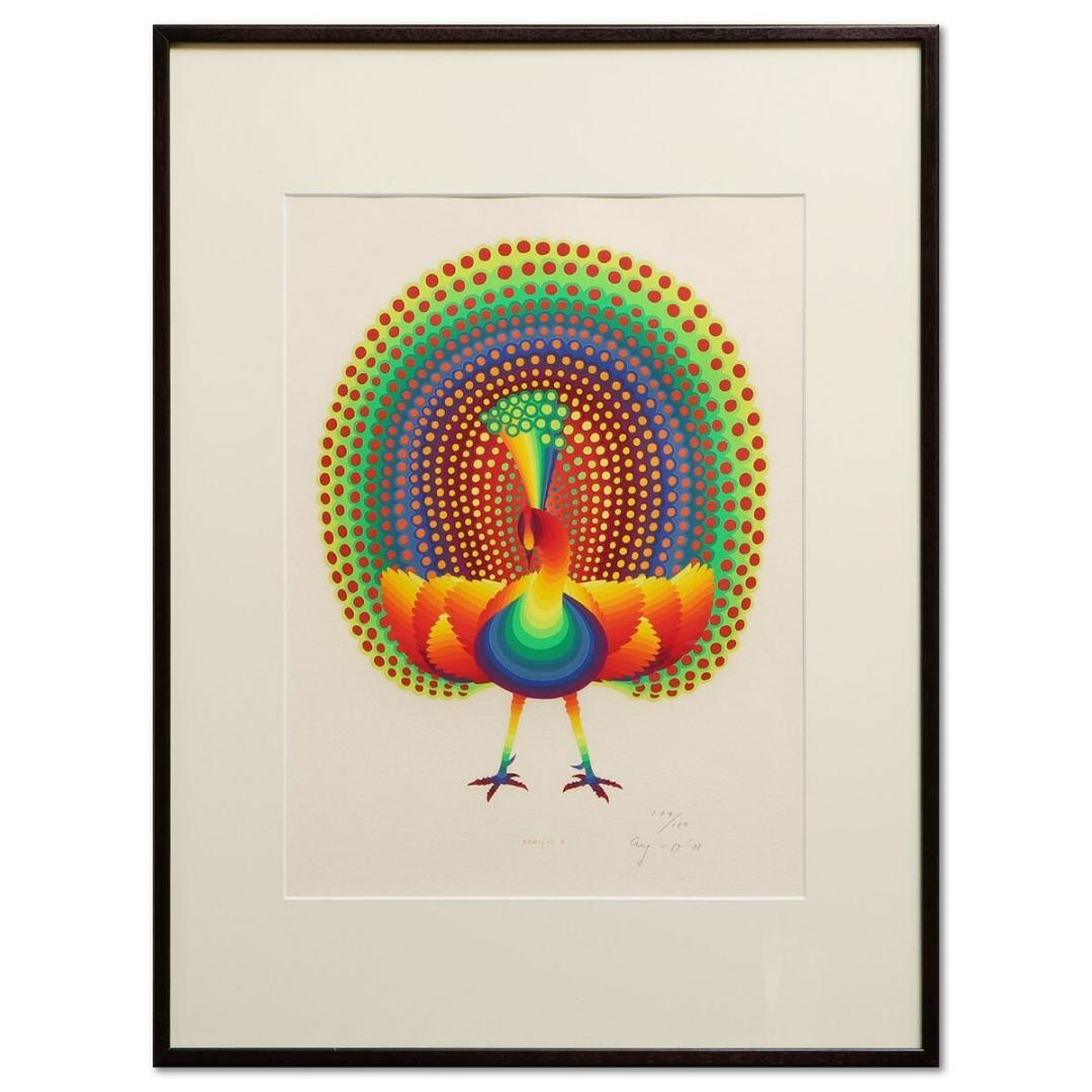 靉嘔 AY-O (アイオー) シルクスクリーン「孔雀」174/180 額装