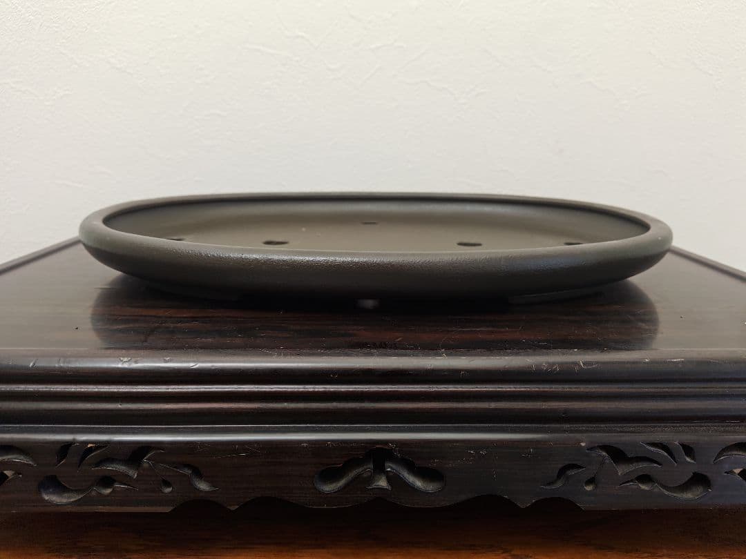 陶器製楕円形盆栽鉢 約47cm× 34cm×4.5cm　薄型・大型盆栽鉢