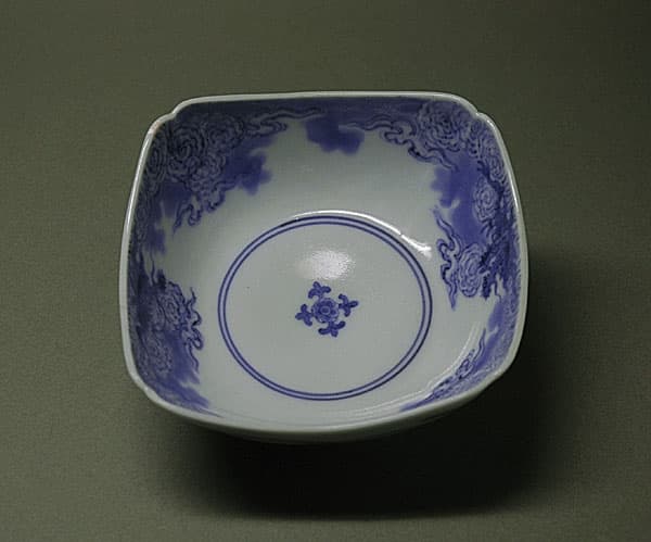 藍柿 雲龍の図 四方小皿