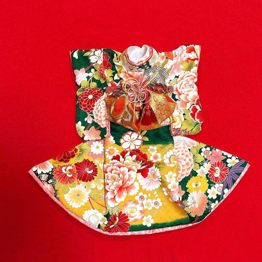 即納✨犬の着物 2way 犬用本格大振袖 SM グリーン 正絹金彩入り 犬服