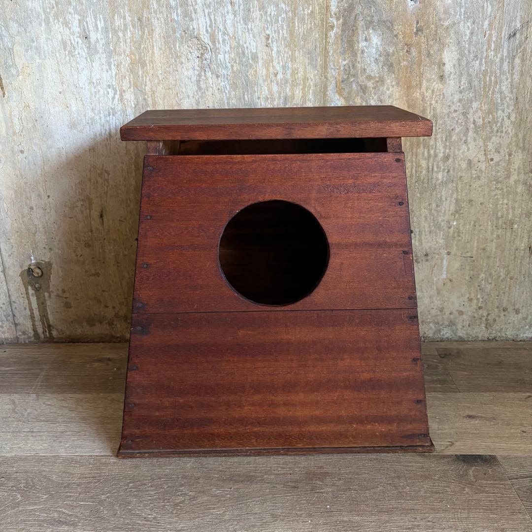 昭和レトロ　ヴィンテージ　木製踏み台　丸穴屑入　古道具　オイルフィニッシュ