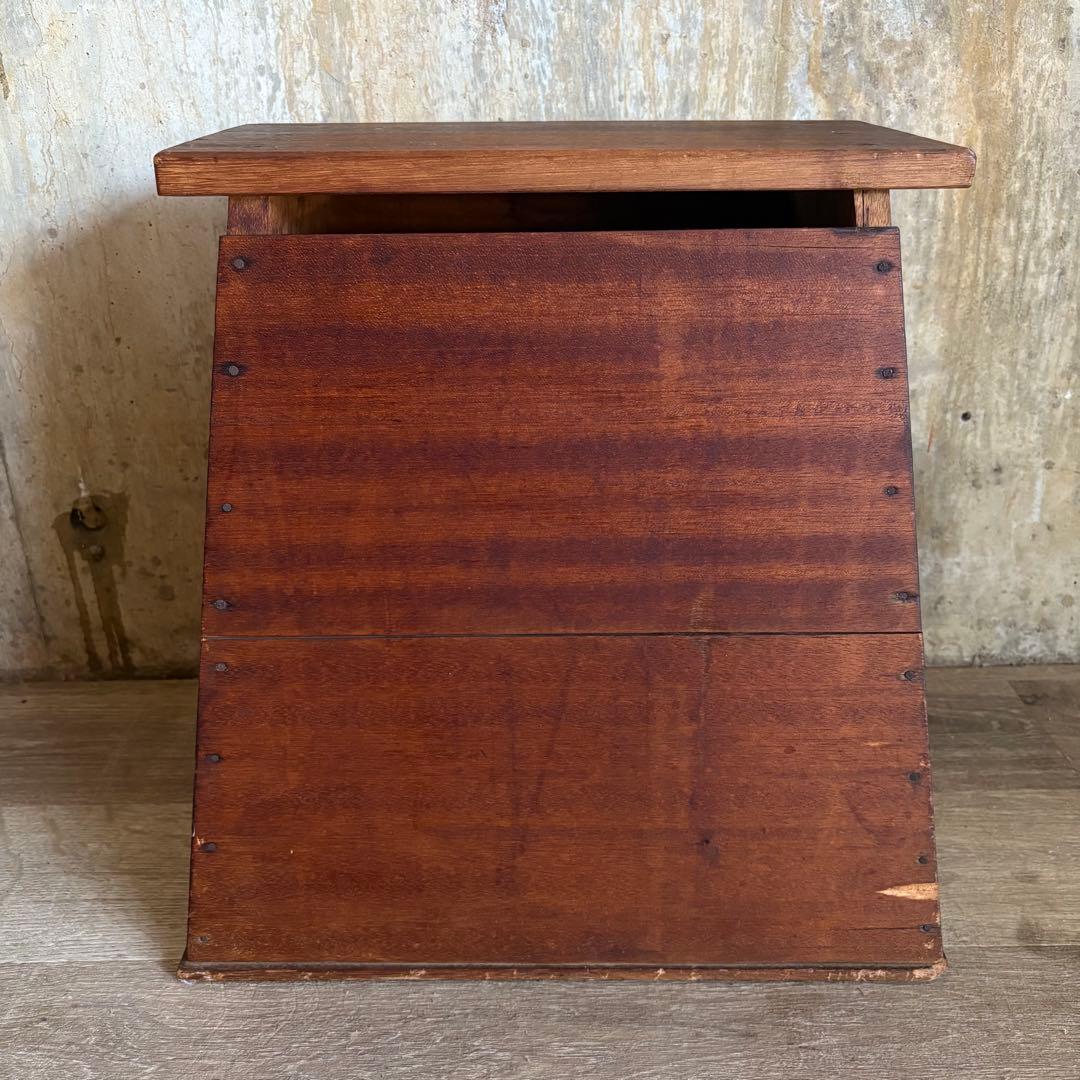 昭和レトロ　ヴィンテージ　木製踏み台　丸穴屑入　古道具　オイルフィニッシュ