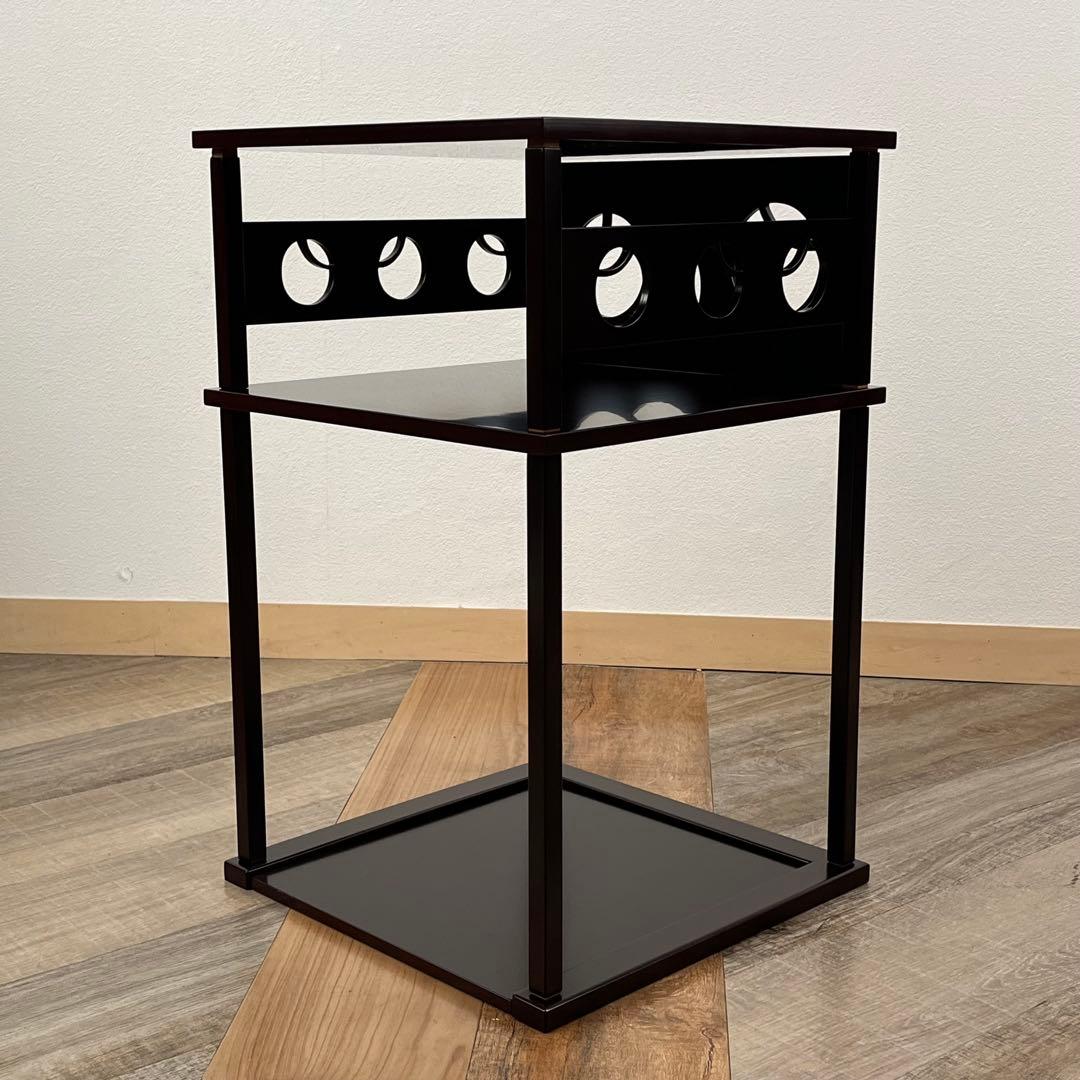 溜塗 壺々透かし 二重棚 紙箱 茶道具 組立式 ツボツボ