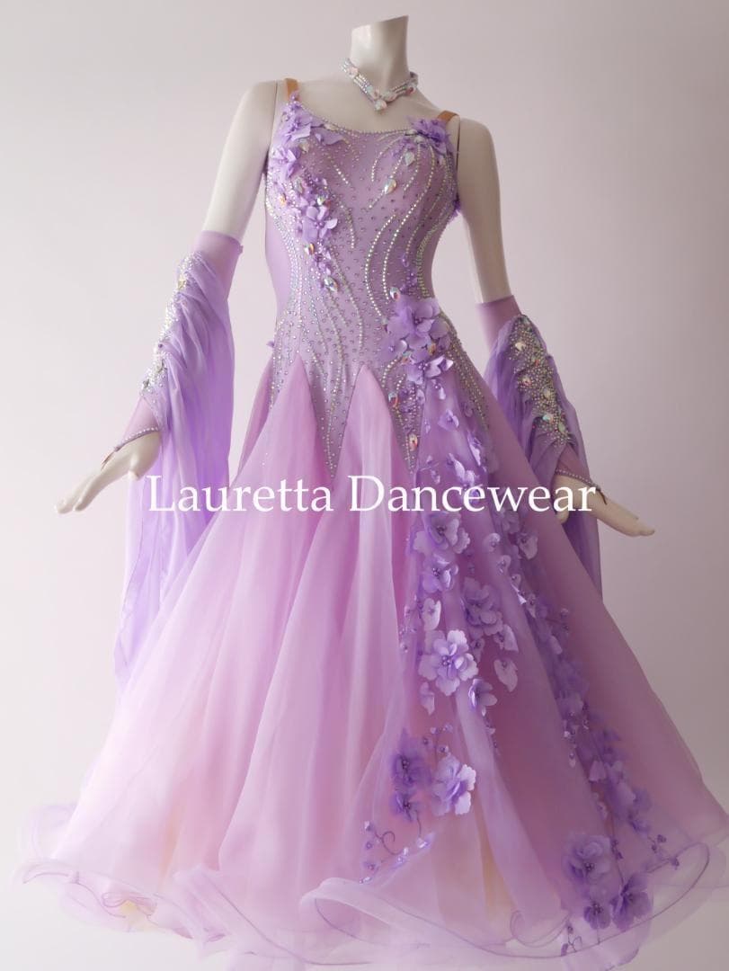 新品未使用 新作社交ダンスドレス スタンダード Ｍ 高級仕様 ラベンダー モダン