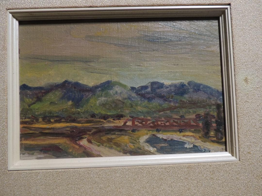 【模写】油絵「鉄橋のある風景」作者不明、サインなし＞昭和、大正、SM