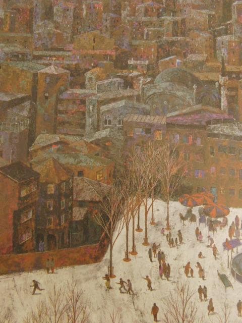 山下彰一、【広場のある街】、希少な額装用画集より、新品額装付