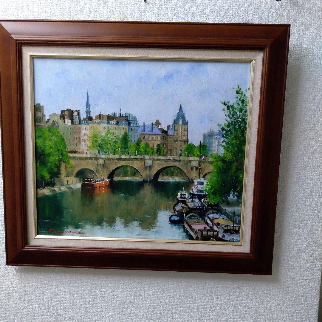 肉質油絵　横　10号　セーヌ川　梅沢民雄　額装仕上げ品