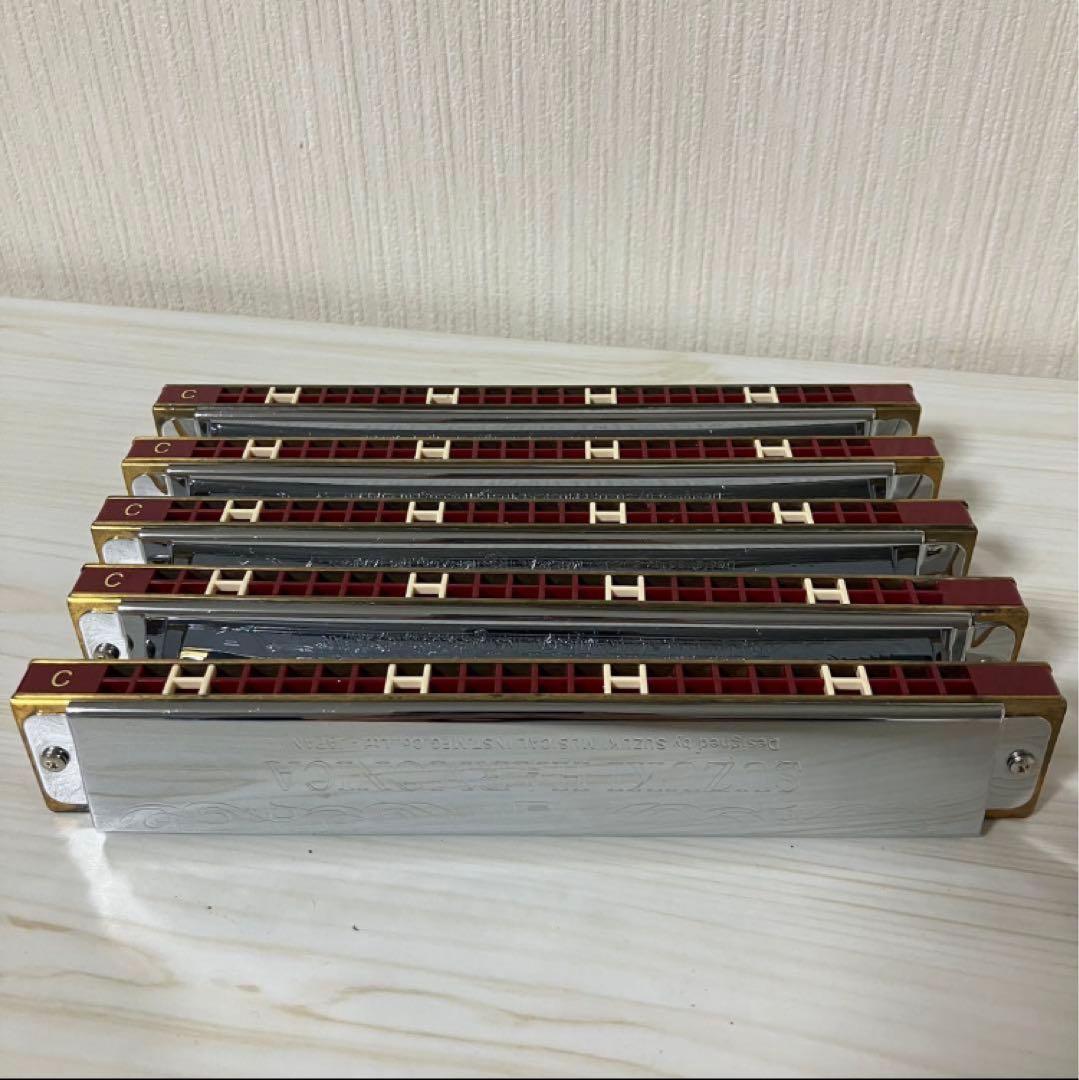 ①【中古品】SUZUKI 24穴複音ハーモニカ５本　Am ANm
