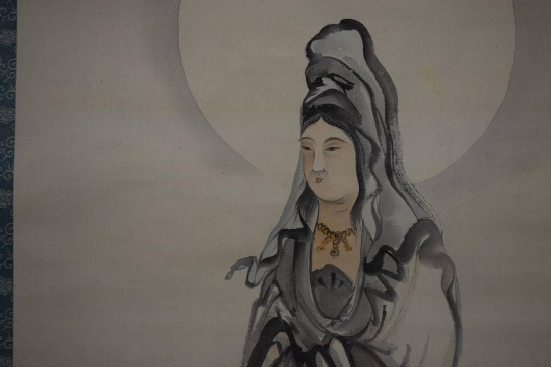 真作/石井金陵/魚観音像図/布袋屋掛軸HE-481