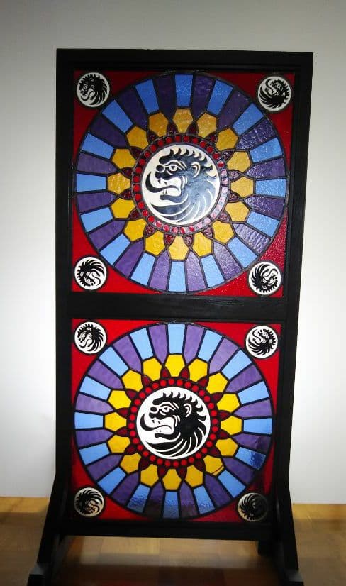 絵付け　ストーンヘンジ　ステンドグラスパネル　高さ約115cm幅約55cm