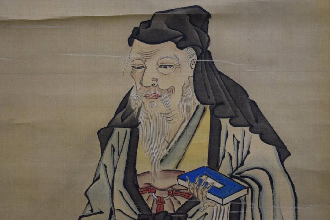 真作/周英/寿老人松鶴図/三福対/布袋屋掛軸HE-499