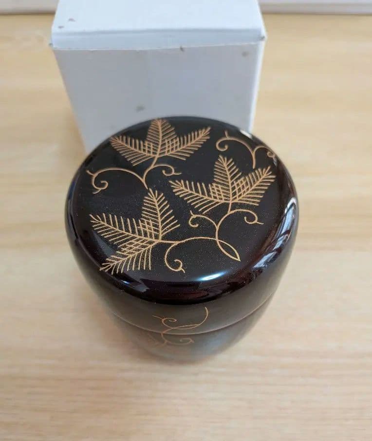 中棗　木製　二度塗　松唐草　蒔絵　溜　裏千家