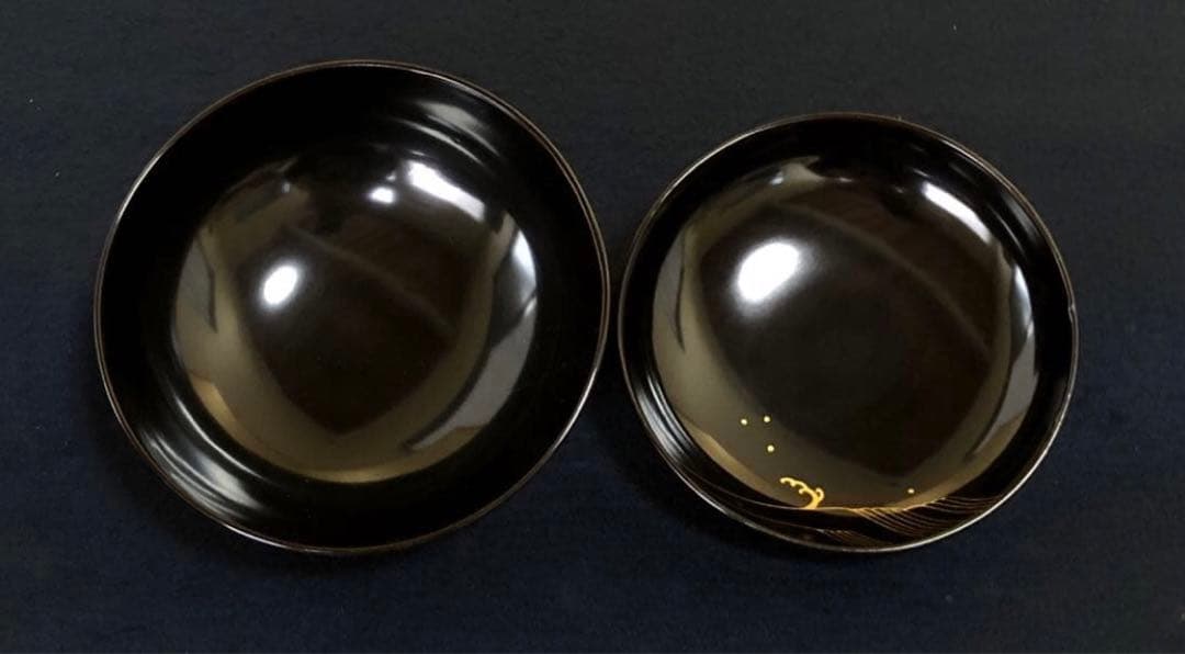 《R》懐石 蒔絵付 洗朱 吸物椀5客 木製漆器 木箱　260107か5