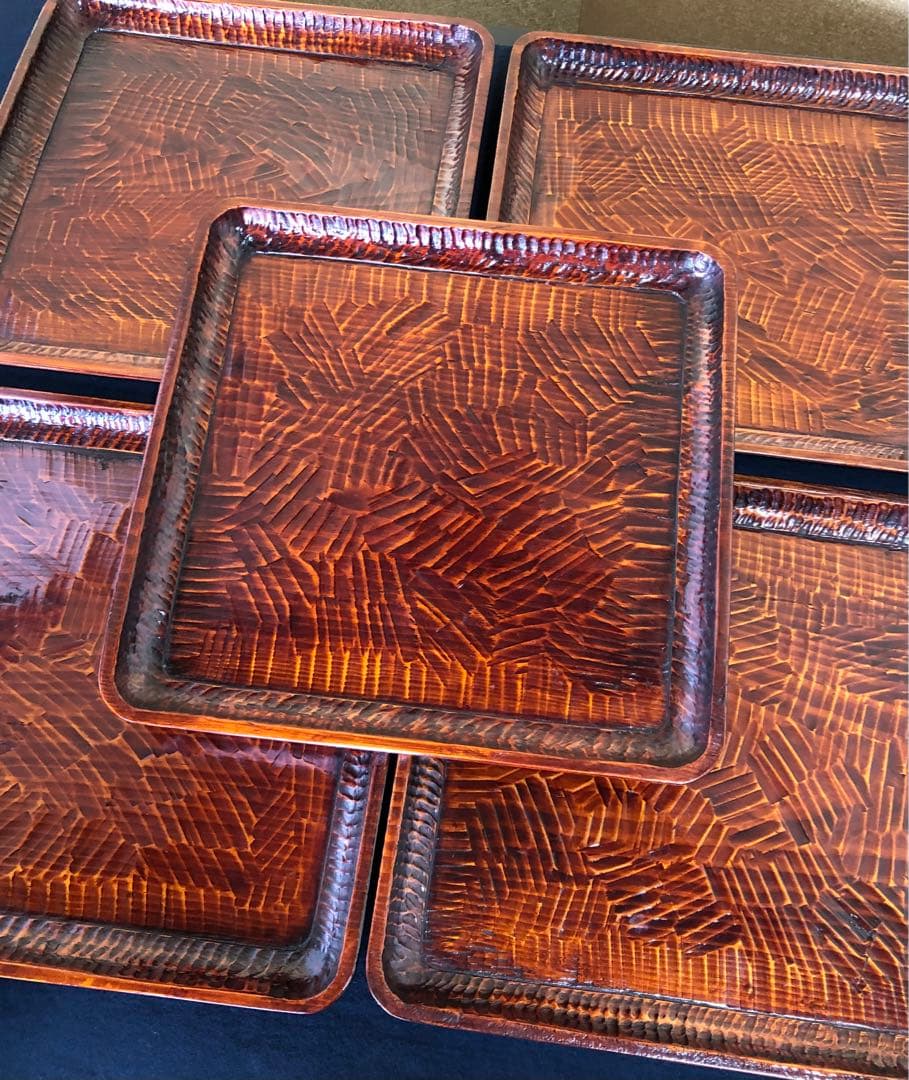 割引❣️《レ》伝統工芸 讃岐彫 四方膳10客 讃岐盆 銘々膳 木箱251024い6