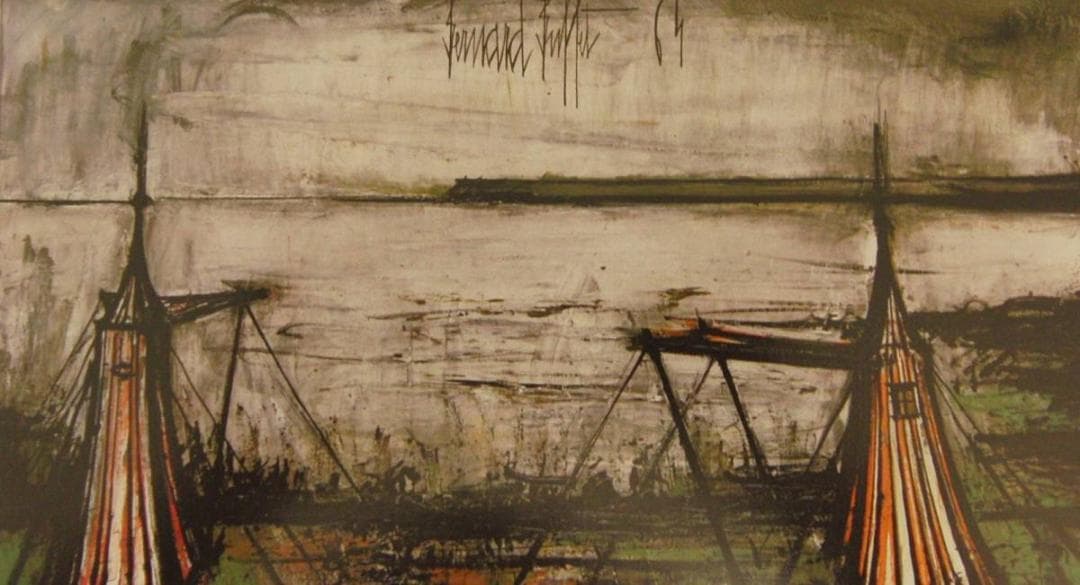 ベルナール・ビュッフェ「Tentes sur la plage」希少画集の額装画