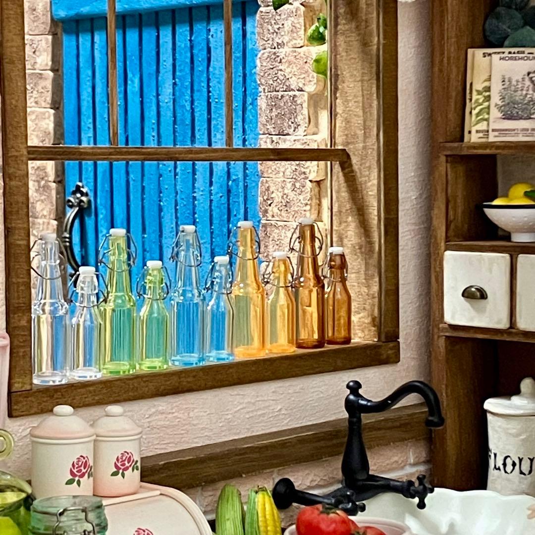 ミニチュア　ボトル2本セット×５色セット　ガラス瓶　ガラスジャー　ドールハウス