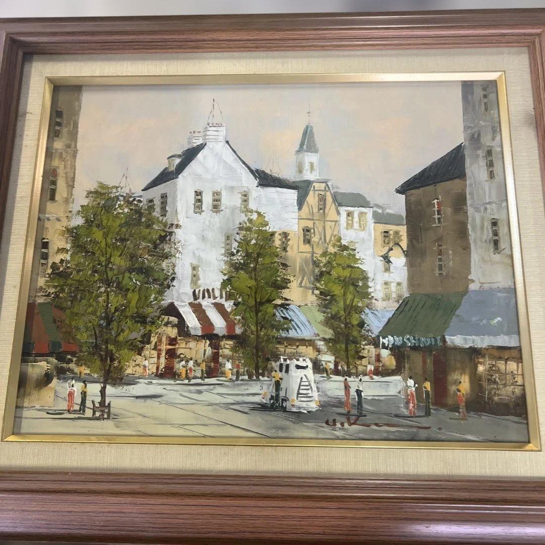 黒沢久 街角の風景 油彩画 サインあり