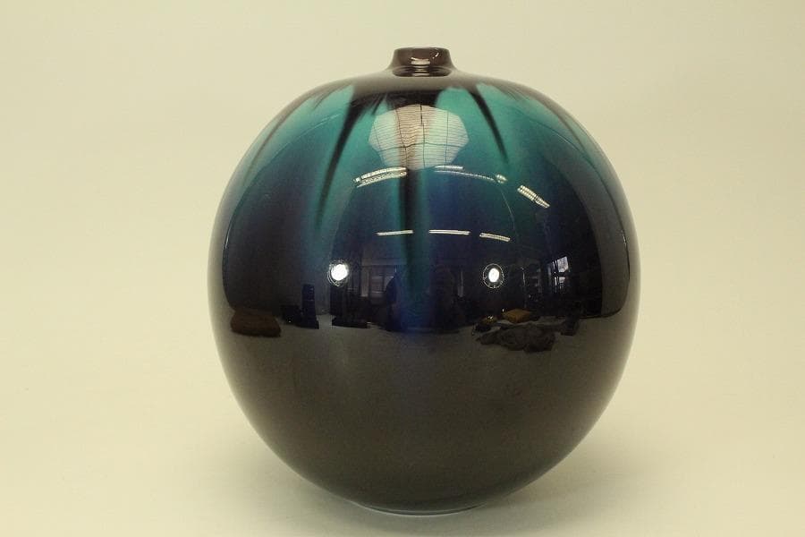 三代 徳田八十吉 作 正彦 壷 共箱 美品(ZE589)