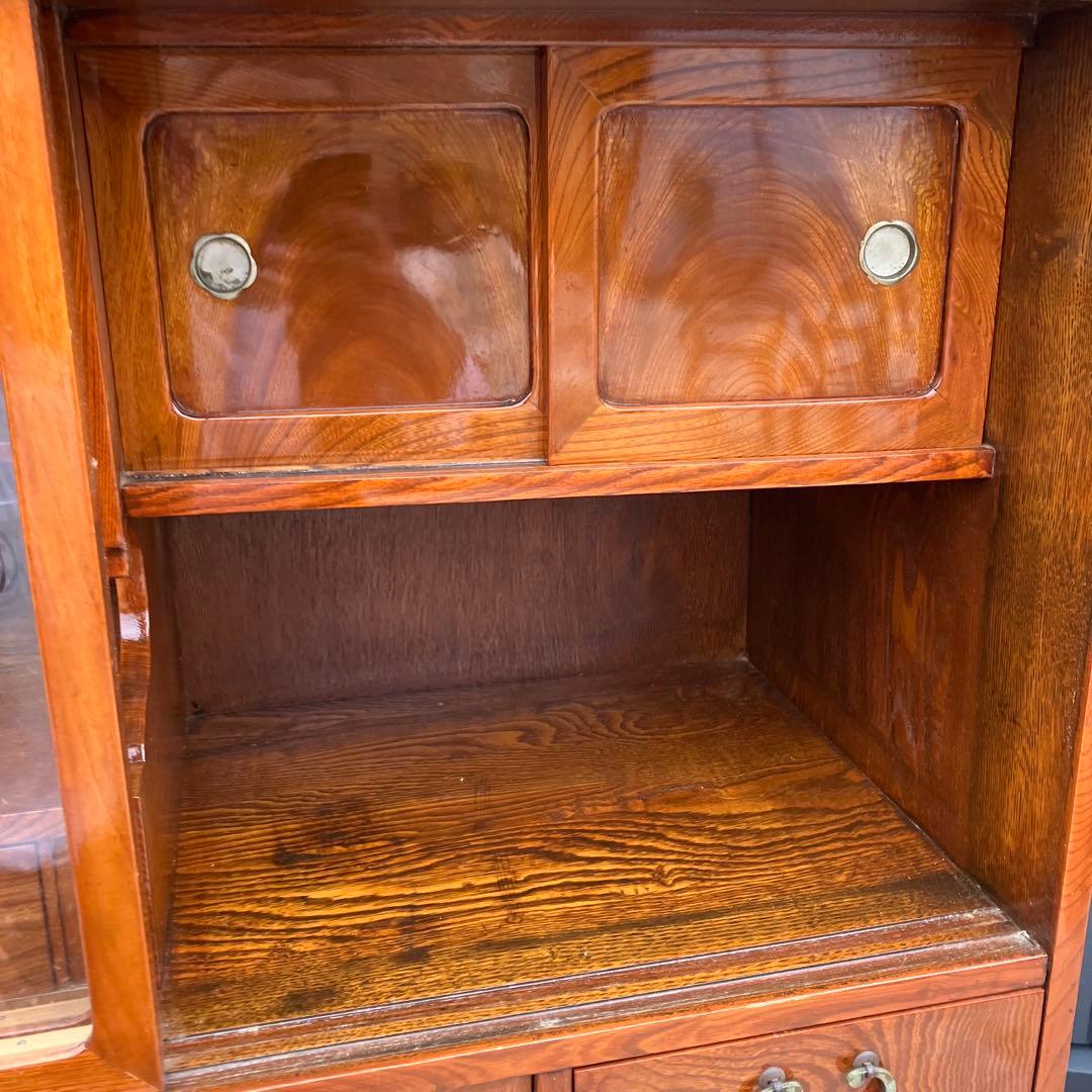 昭和レトロ 無垢材 茶棚 茶箪笥 ガラス戸 サイドボード 古家具 古民家 古道具