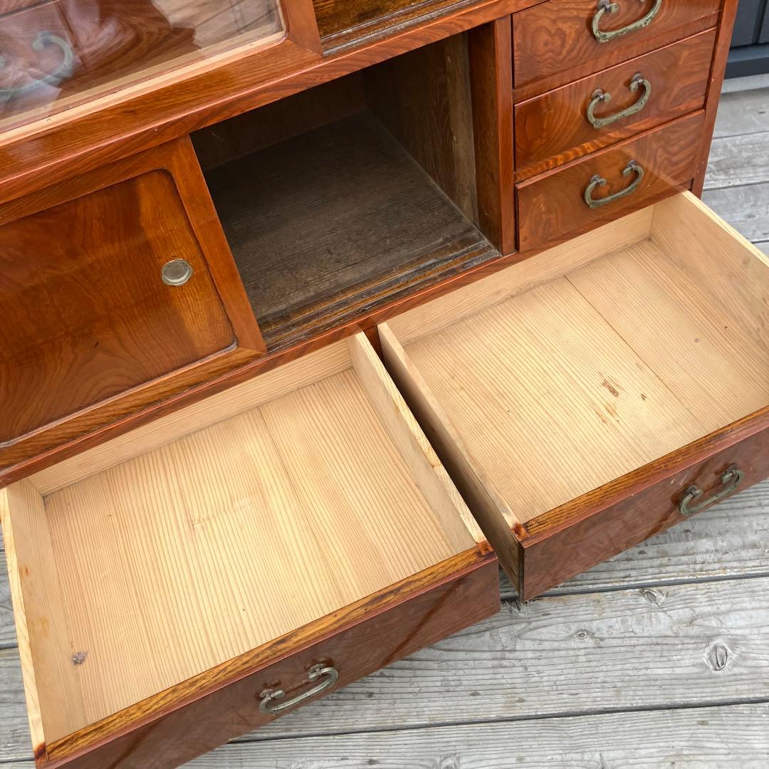 昭和レトロ 無垢材 茶棚 茶箪笥 ガラス戸 サイドボード 古家具 古民家 古道具