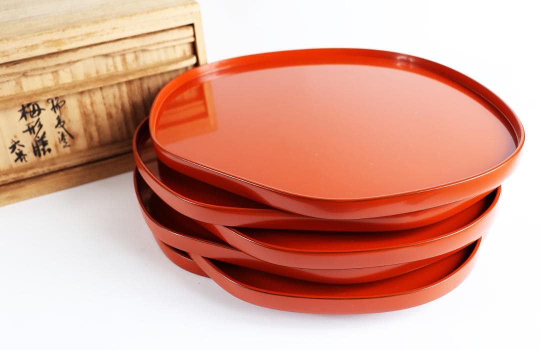 輪島塗 梅形膳 六客 盆 懐石盆 会席盆 朱 雛祭り