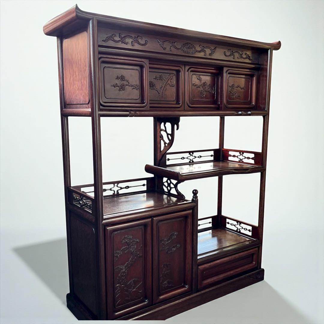 茶箪笥、飾り棚、茶棚、紫檀黒檀、アンティーク、レトロ、和風サイドボード、和食器棚