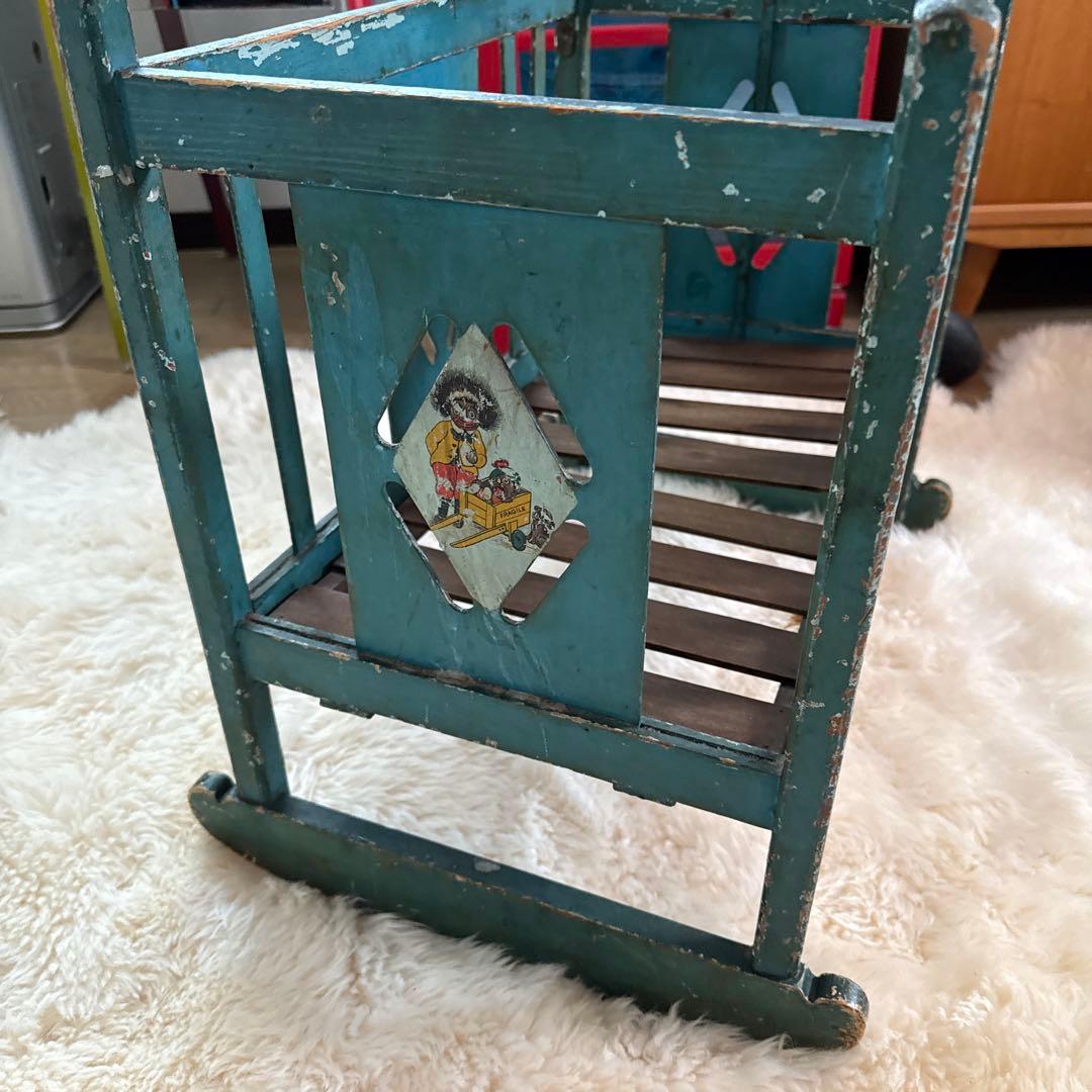 レトロ木製収納ラック イギリスアンティークドールベッド　ビンテージ家具