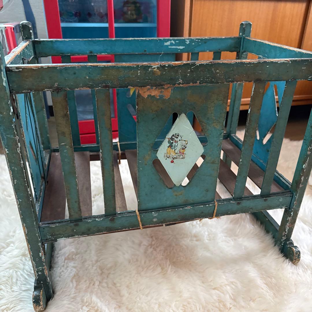 レトロ木製収納ラック イギリスアンティークドールベッド　ビンテージ家具