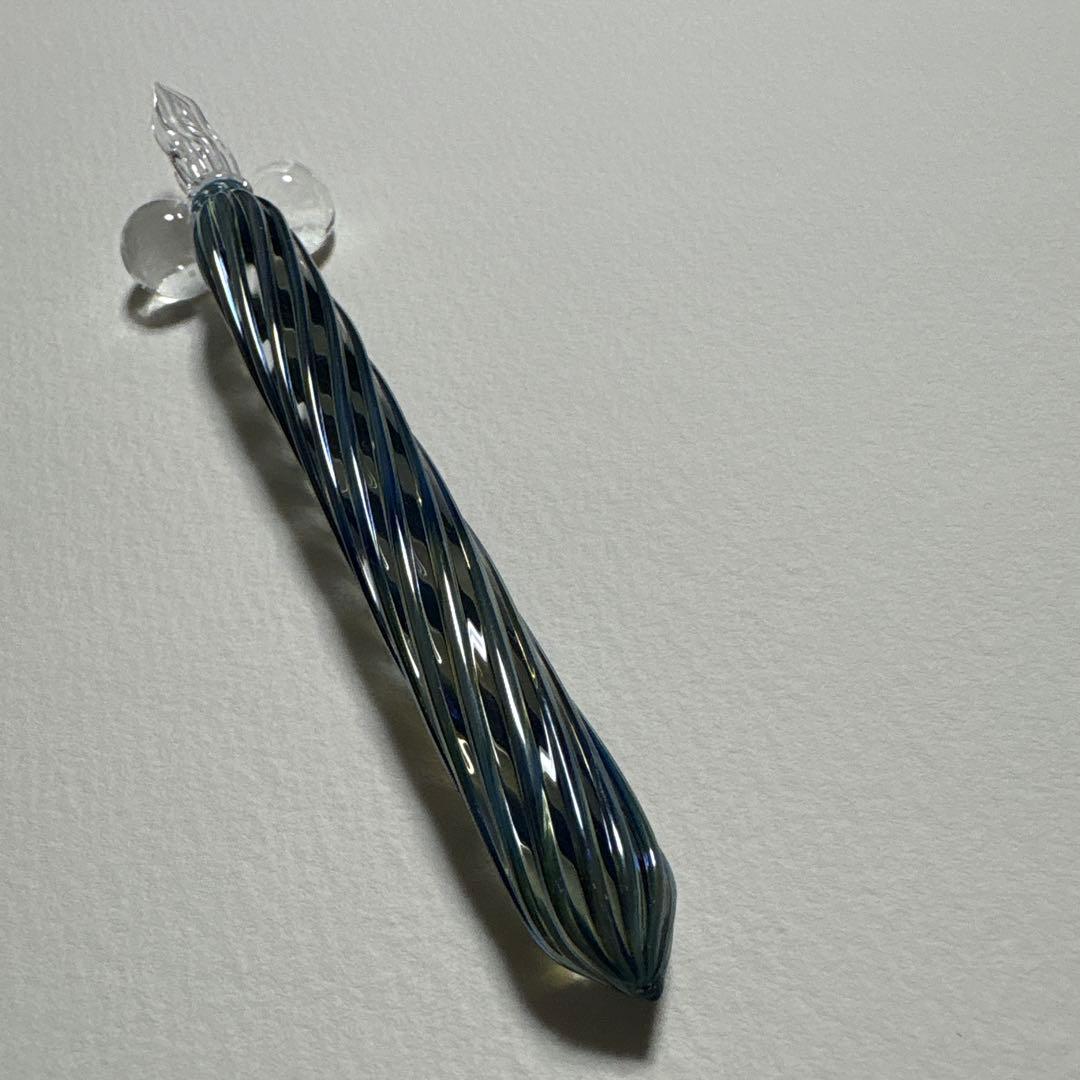 HASE硝子工房　ガラスペン　ブルーグリーン　ストライプ